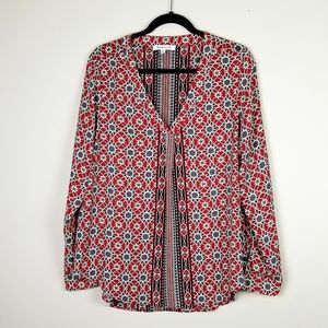 Anthropologie Rose + Olive Red Geometric Print Top